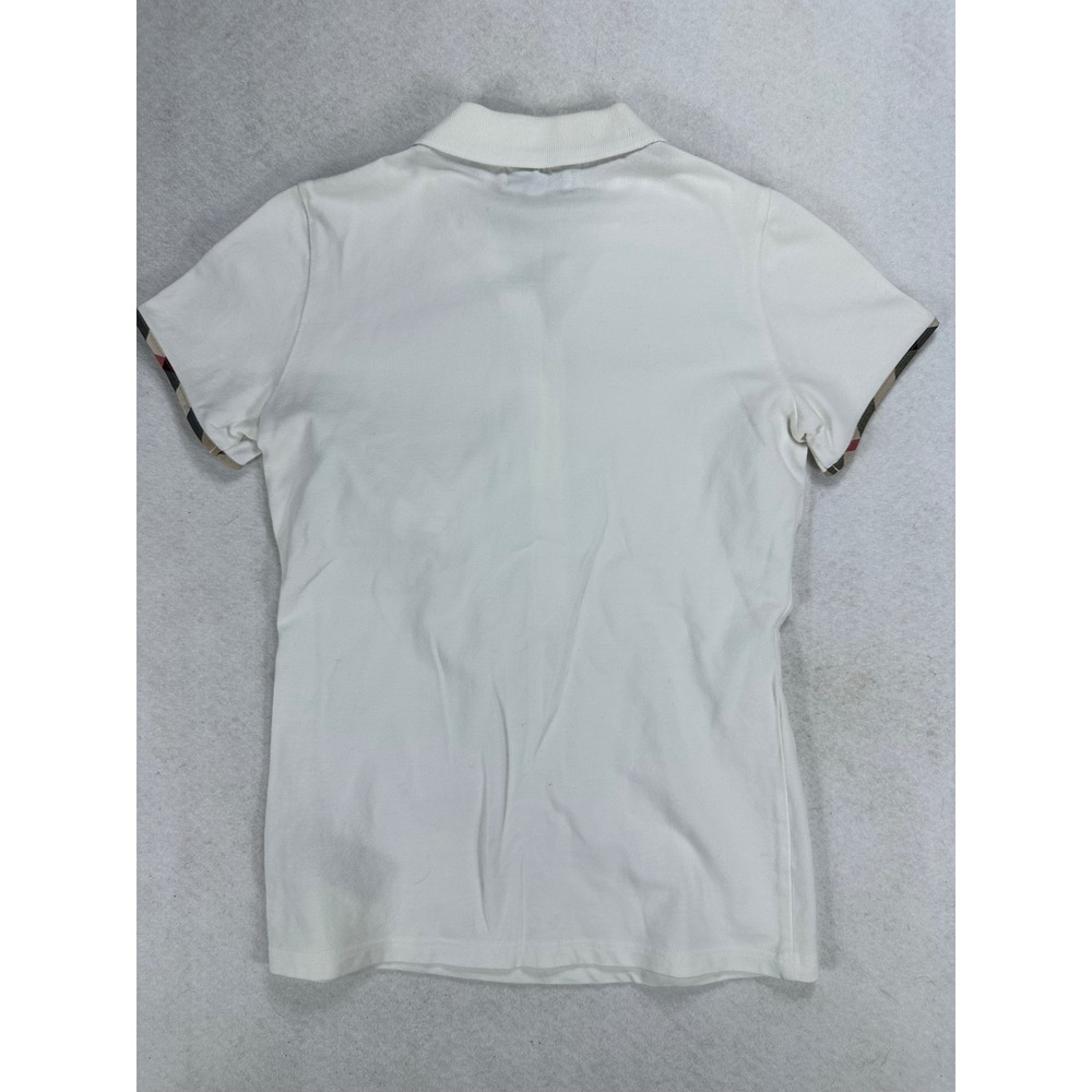 Burberry London Womens White Nova Check Trim Polo Shirt Size S D-Ring Pocket - Picture 2 of 5